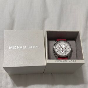Michael Kors Silver Watch with Red Strap
